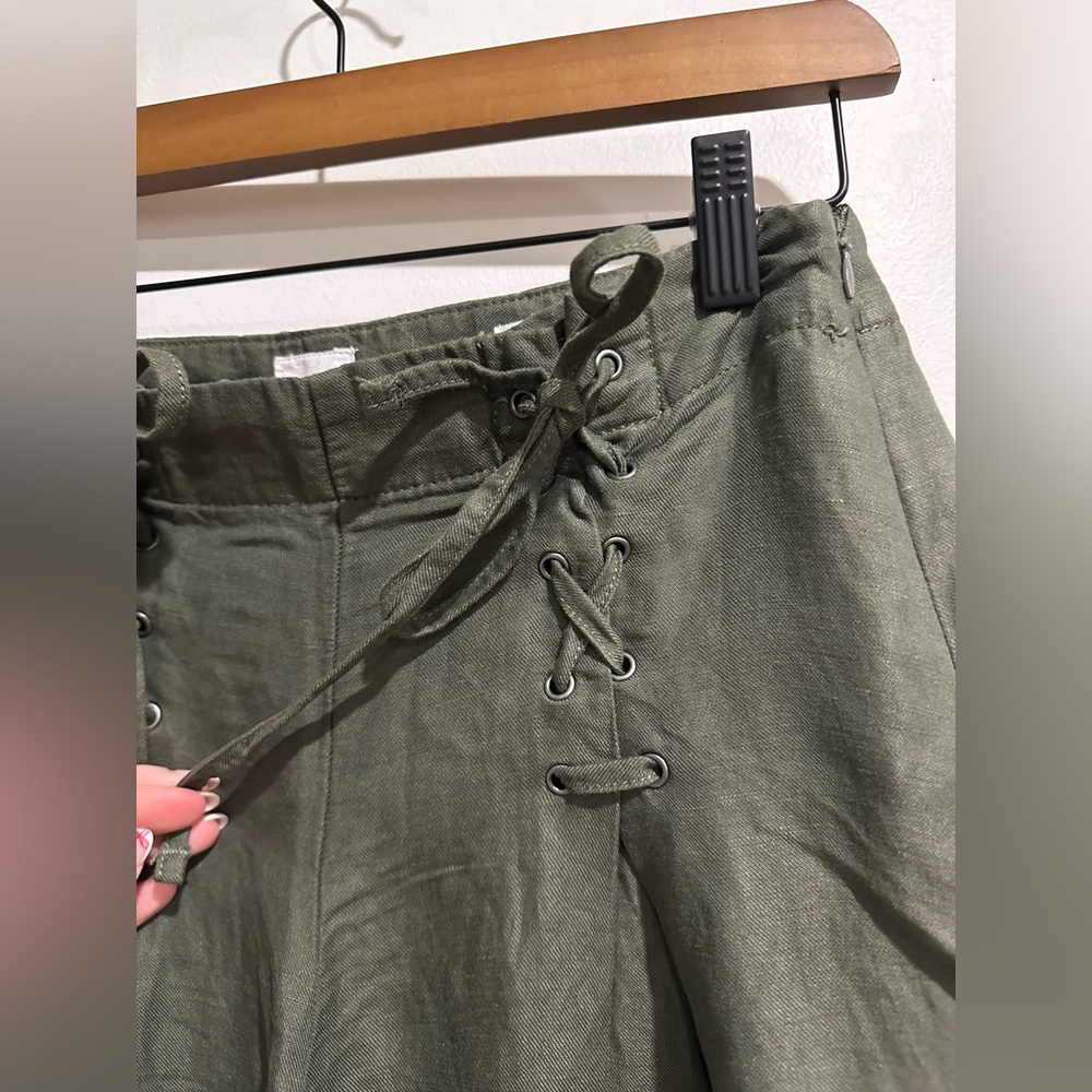 GAP Linen Blend Green High Rise Wide Leg Tie Front Utility Pants Size‎ 0 - Picture 7 of 9